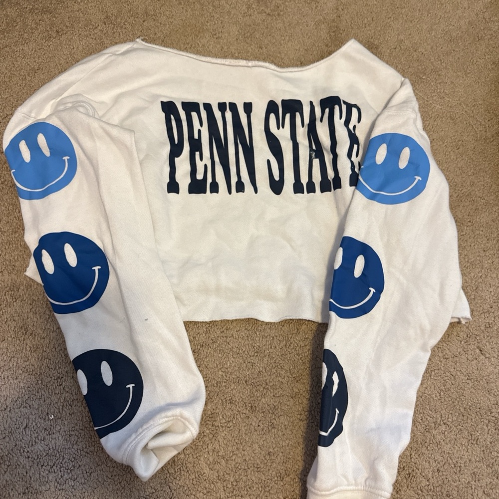 Penn State Cropped Sweatshirt with Blue Smiley Sleeves